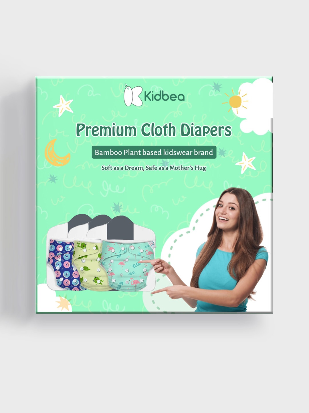 

Kidbea Premium 3-Pcs Quick Dry Ultra Thin Pad Cloth Diapers, Blue