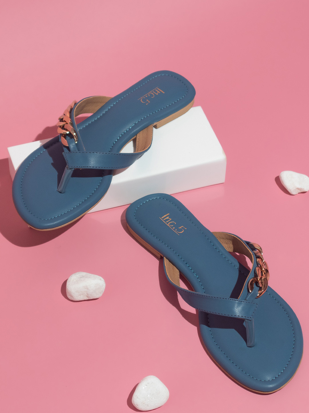

Inc 5 Embellished Open Toe Flats, Blue