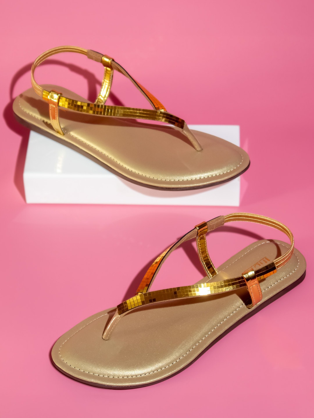 

Inc 5 Embellished Ethnic Open Toe Flats, Gold