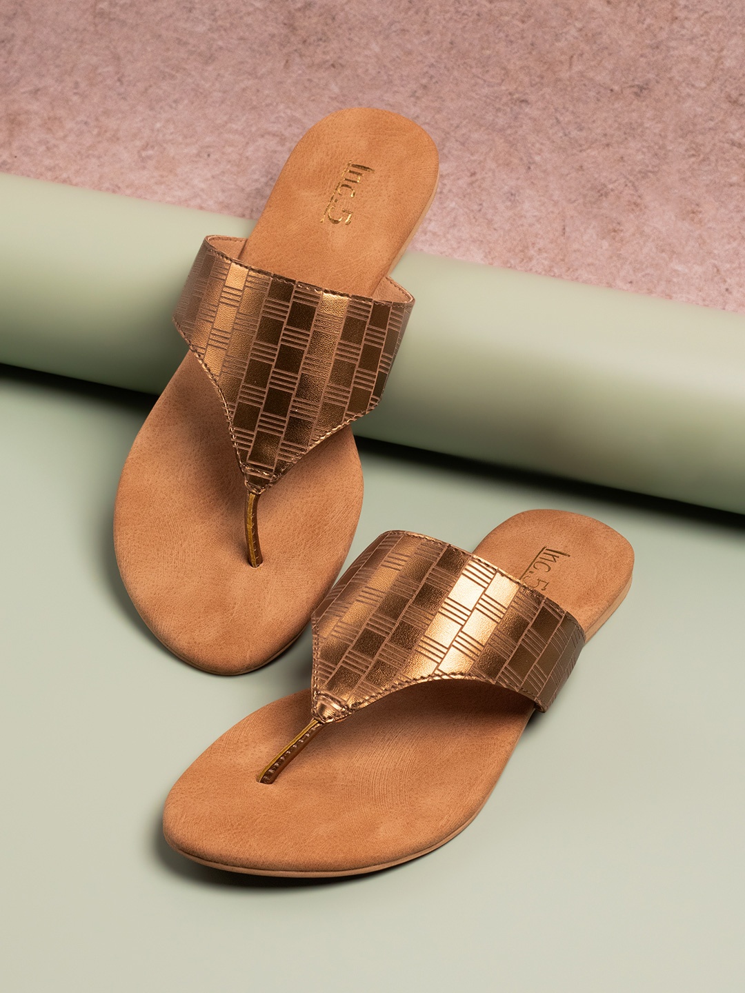 

Inc 5 Textured Open Toe Flats, Gold