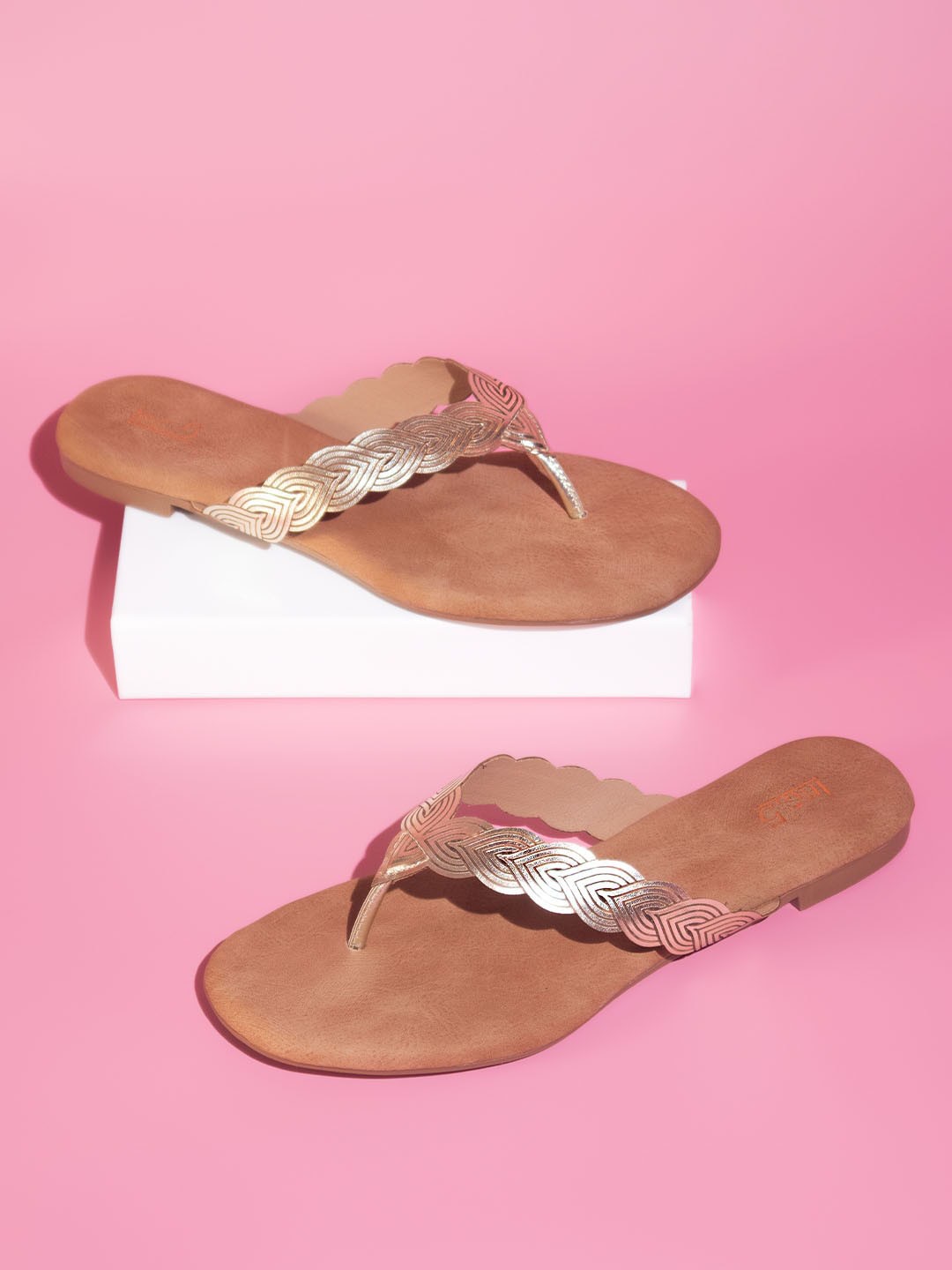 

Inc 5 Embellished Open Toe Flats, Gold