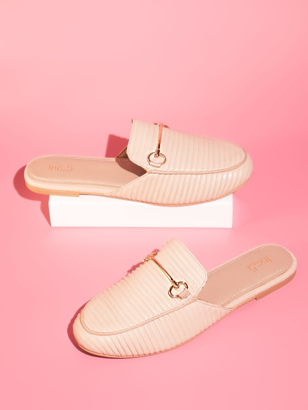 

Inc 5 Textured Round Toe Mules, Beige