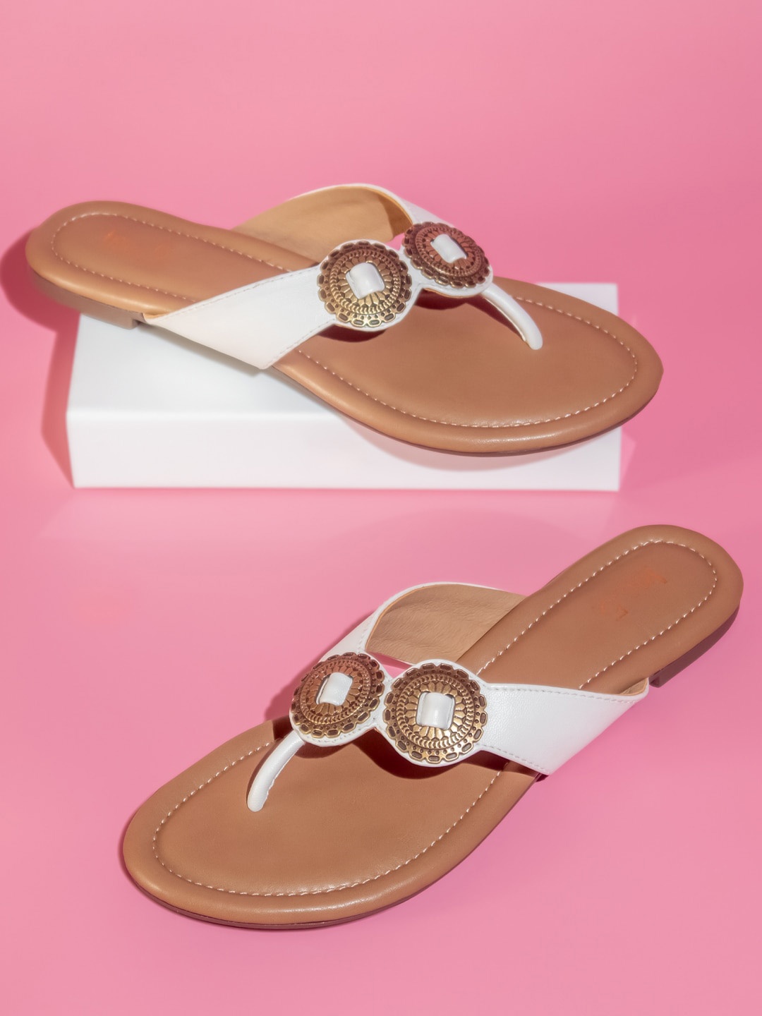 

Inc 5 Embellished Ethnic Open Toe Flats, White