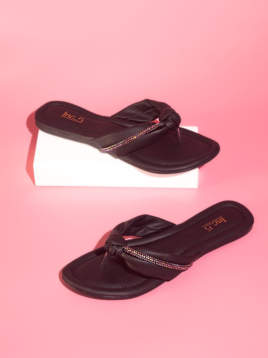 

Inc 5 Embellished Ethnic Open Toe Flats, Black