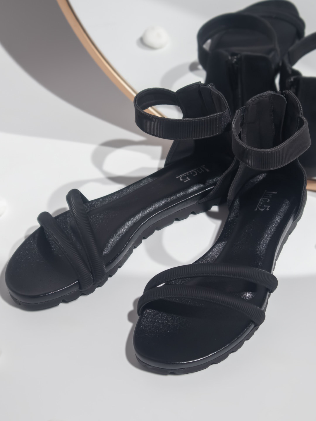 

Inc 5 Textured Open Toe Flats, Black