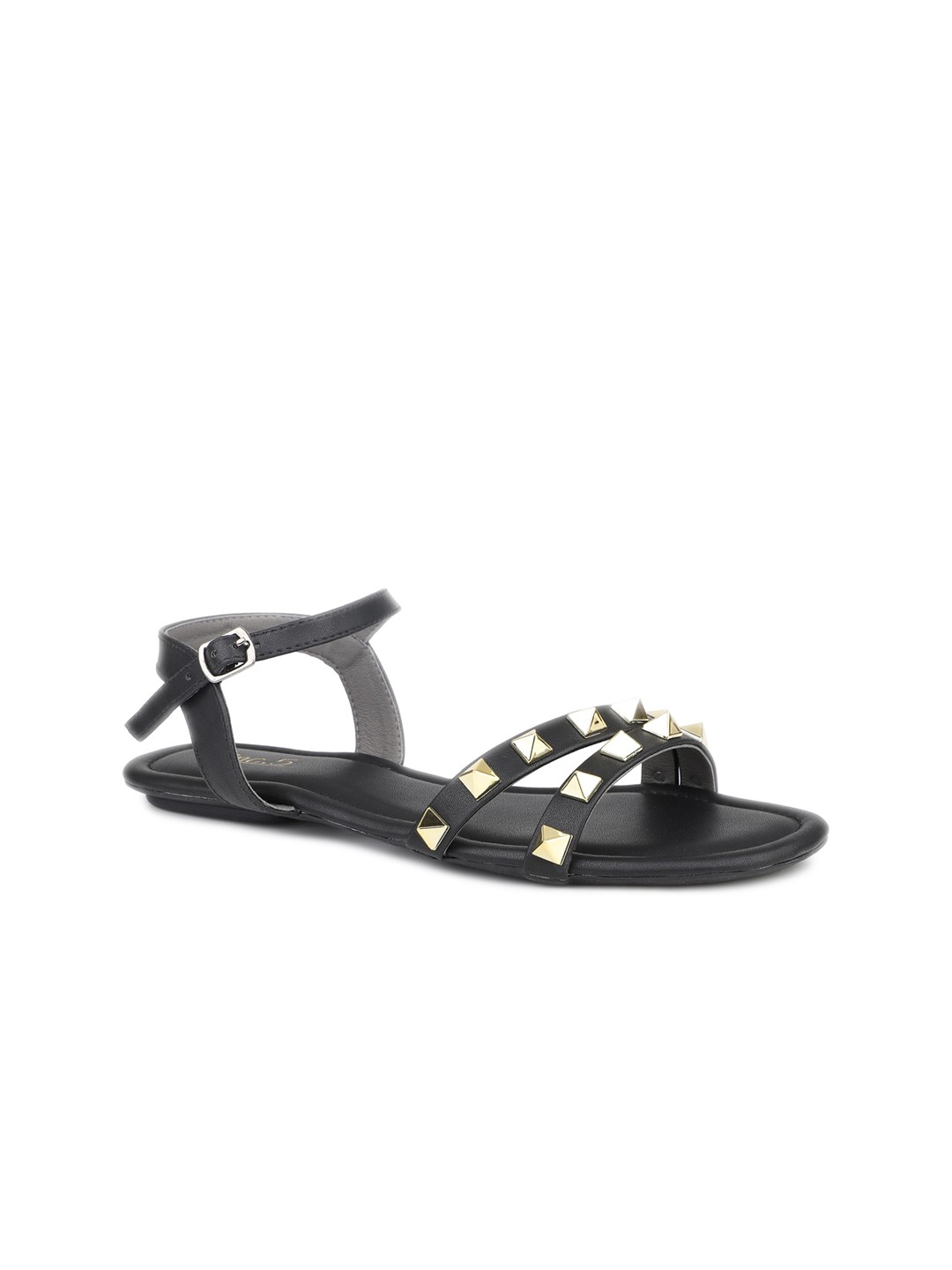 

Inc 5 Embellished Open Toe Flats With Buckles, Black