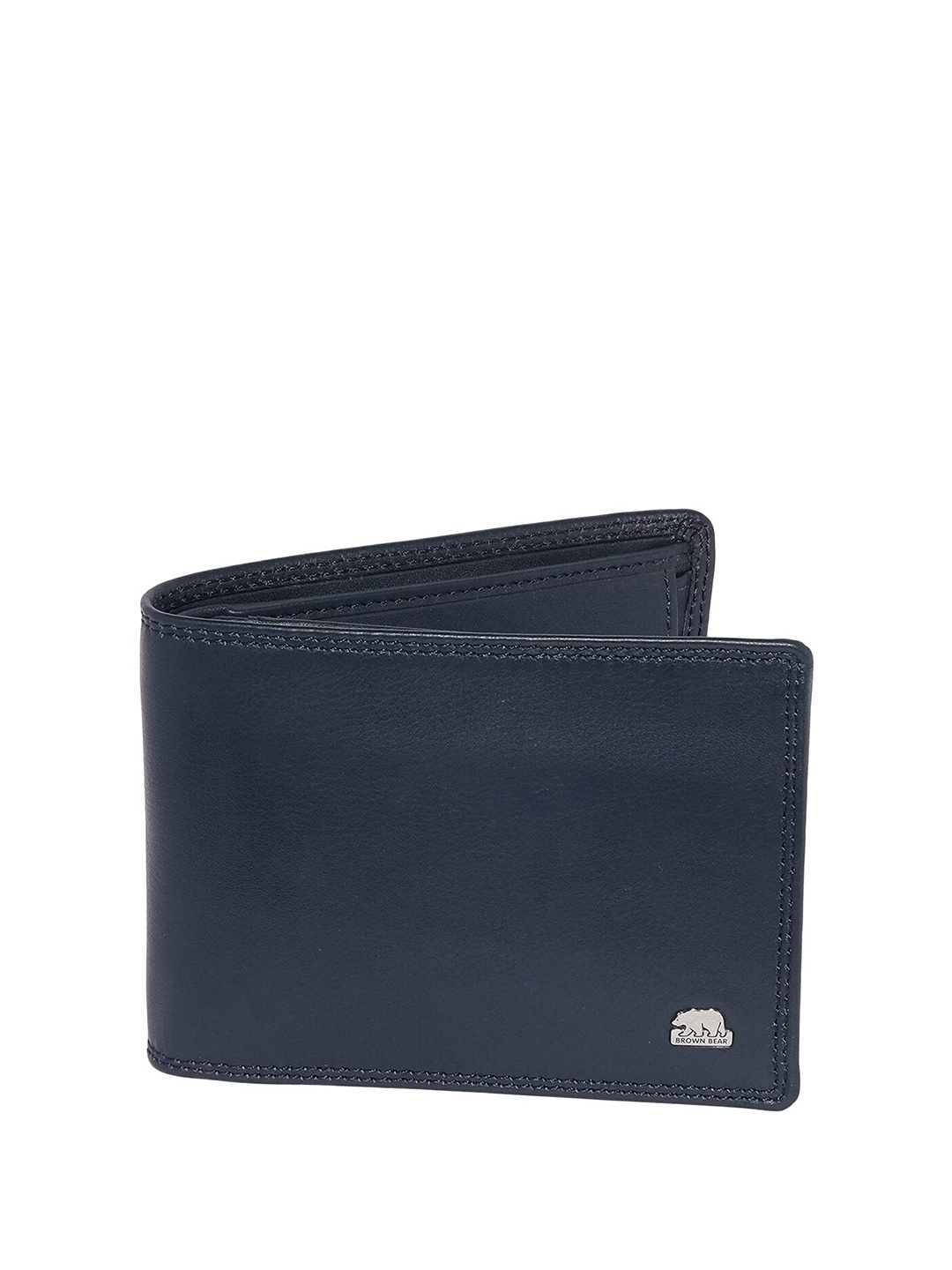 

BROWN BEAR Men Textured Leather Two Fold Wallet, Navy blue