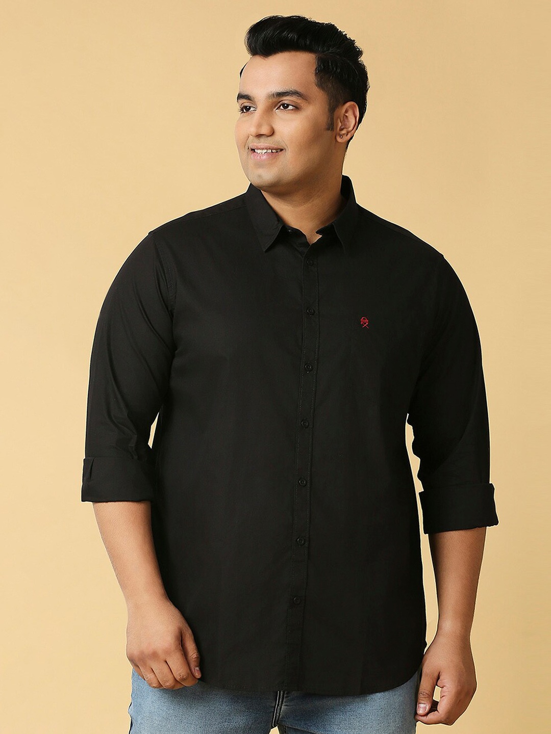 

Thomas Scott Plus Size Classic Spread Collar Pure Cotton Casual Shirt, Black