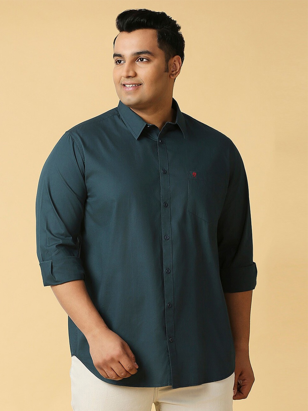 

Thomas Scott Plus Size Classic Spread Collar Pure Cotton Casual Shirt, Green