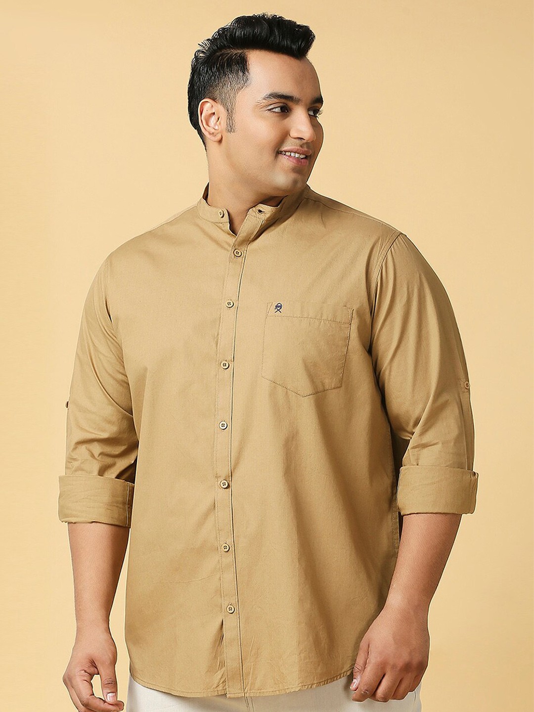 

Thomas Scott Band Collar Classic Cotton Casual Shirt, Khaki