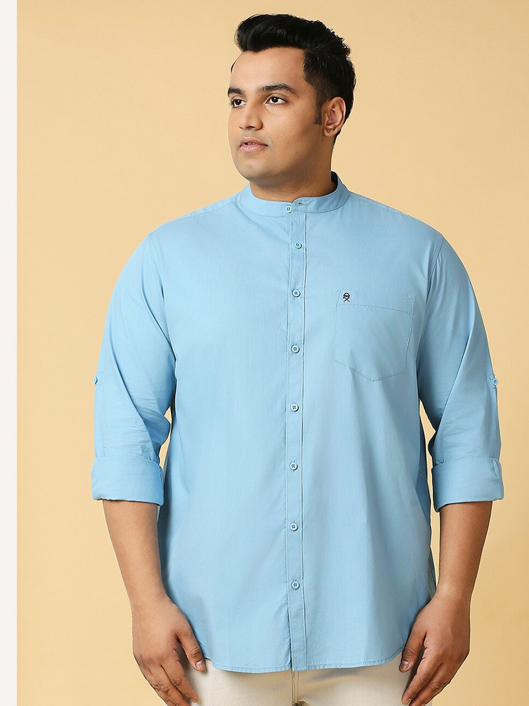 

Thomas Scott Band Collar Classic Cotton Casual Shirt, Blue