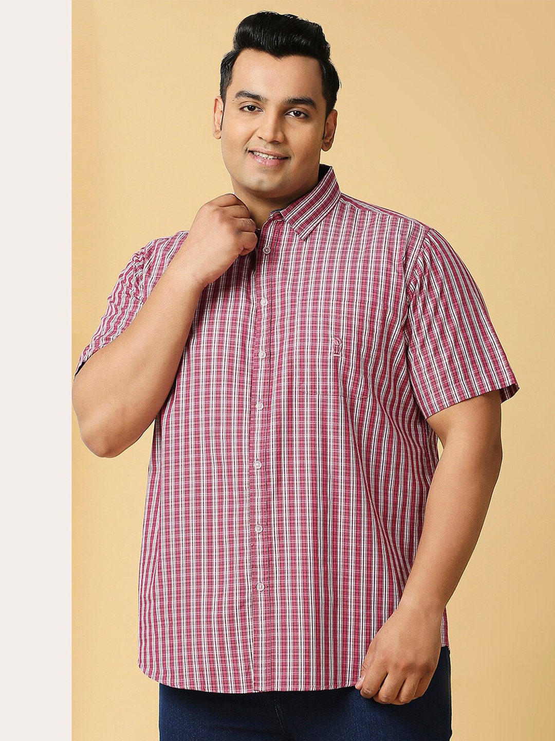 

Thomas Scott Spread Collar Classic Slim Fit Tartan Checked Casual Pure Cotton Shirt, Pink