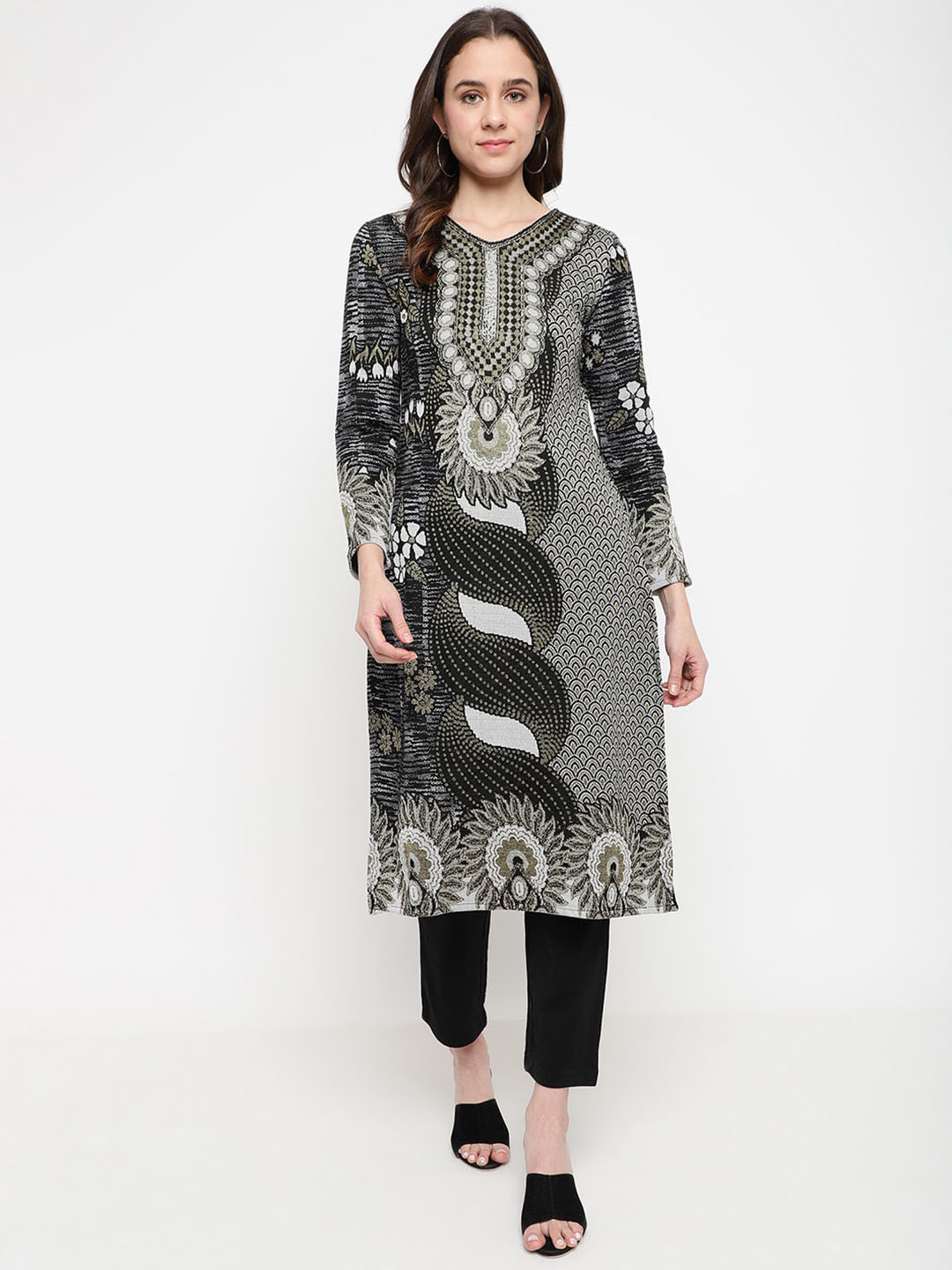 

Be Indi Ethnic Motifs Printed Acrylic Kurta, Black
