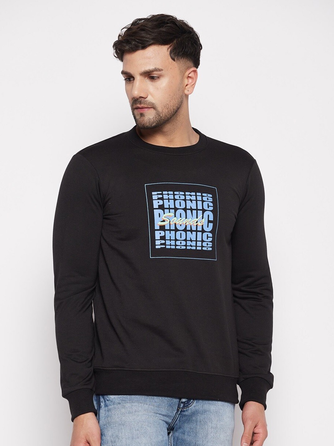 

STROP Typography Printed Cotton Pullover Sweatshirt, Black