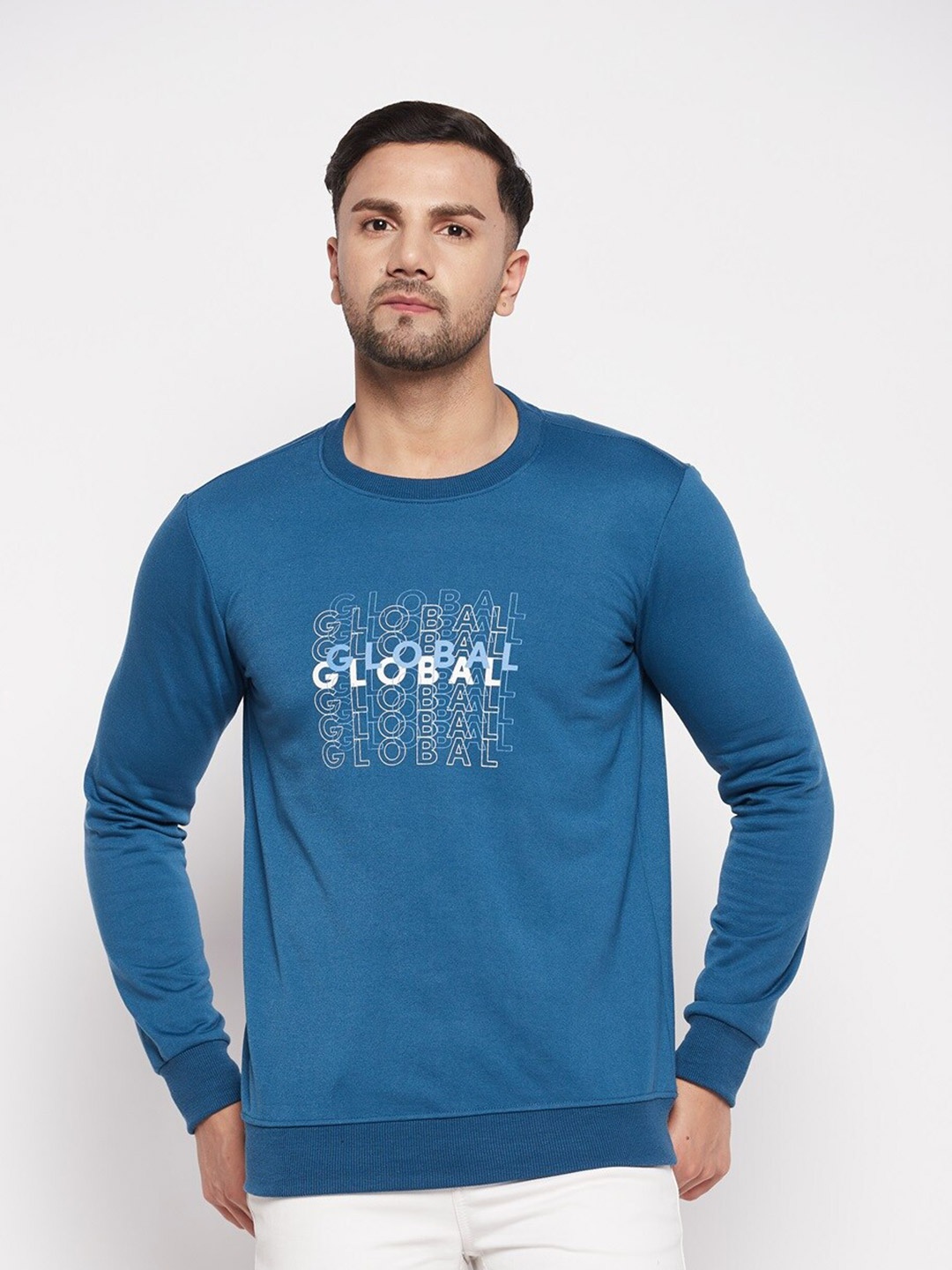 

STROP Typography Printed Cotton Pullover Sweatshirt, Teal