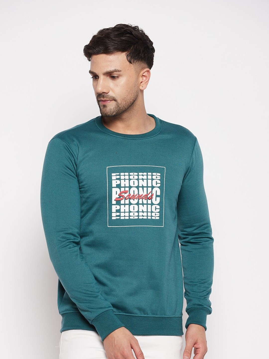 

STROP Typography Printed Cotton Pullover Sweatshirt, Green