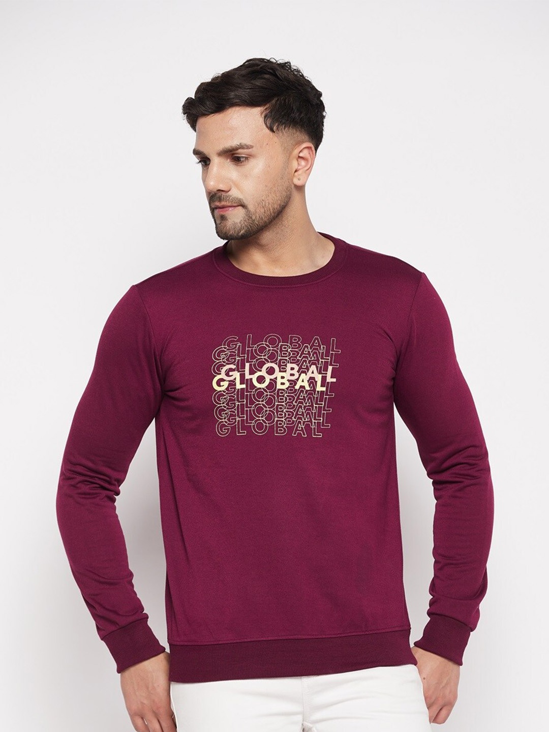 

STROP Typography Printed Cotton Pullover Sweatshirt, Maroon