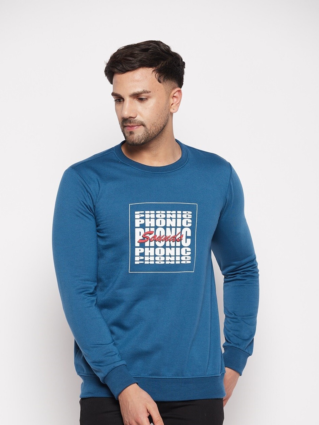 

STROP Typography Printed Cotton Pullover Sweatshirt, Teal