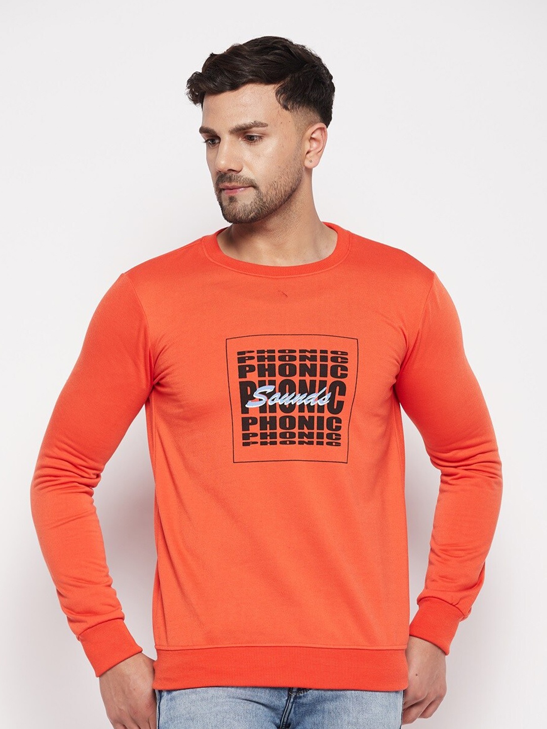 

STROP Typography Printed Long Sleeve Cotton Pullover Sweatshirt, Orange