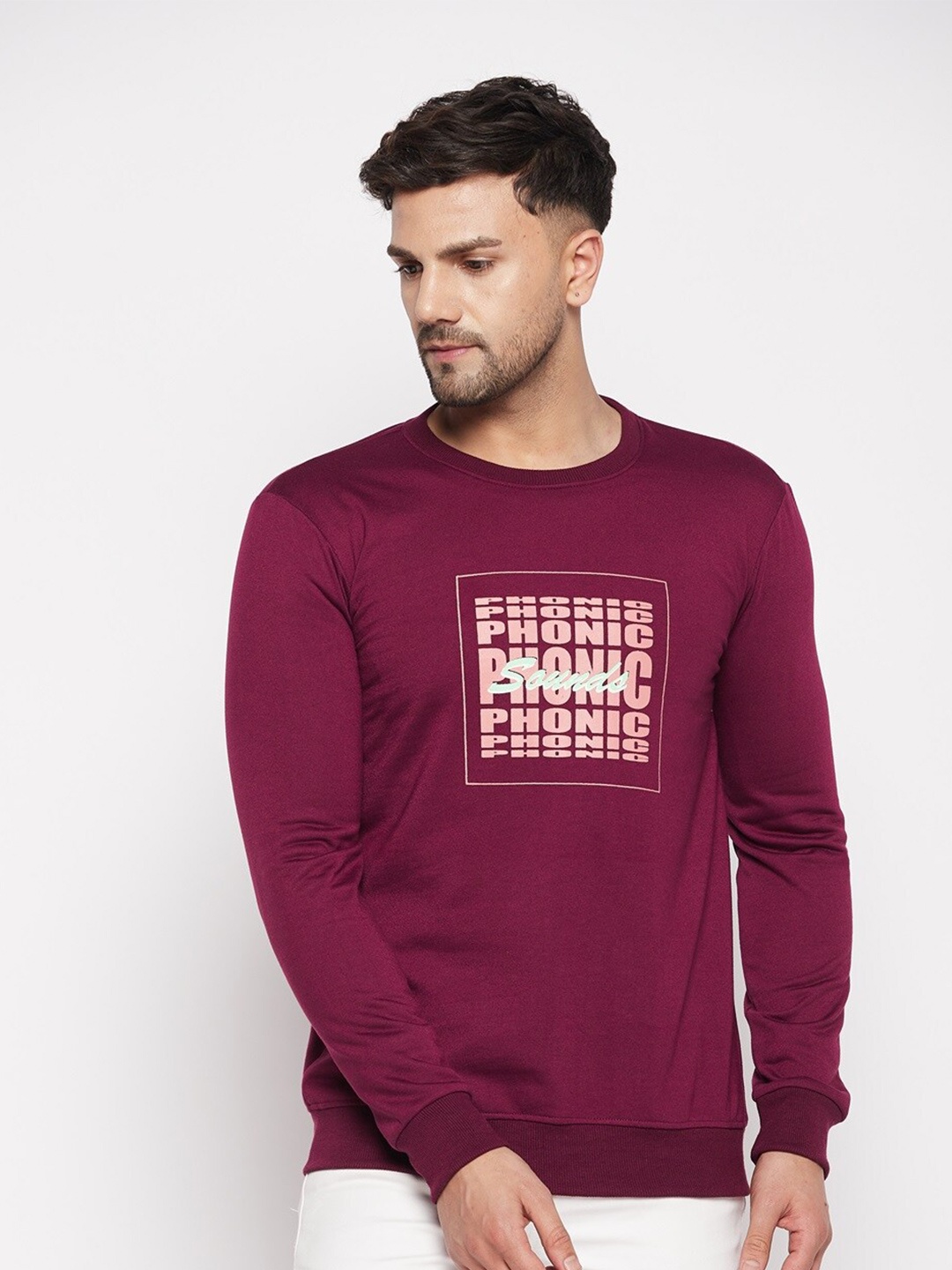 

STROP Typography Printed Cotton Pullover Sweatshirt, Maroon