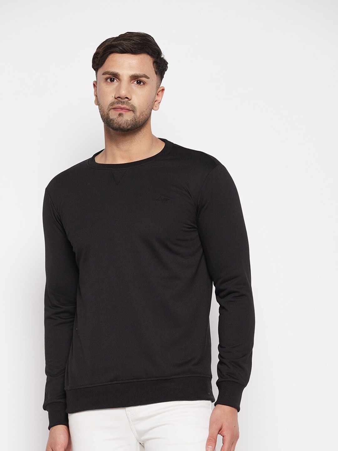 

STROP Round Neck Cotton Pullover Sweatshirt, Black