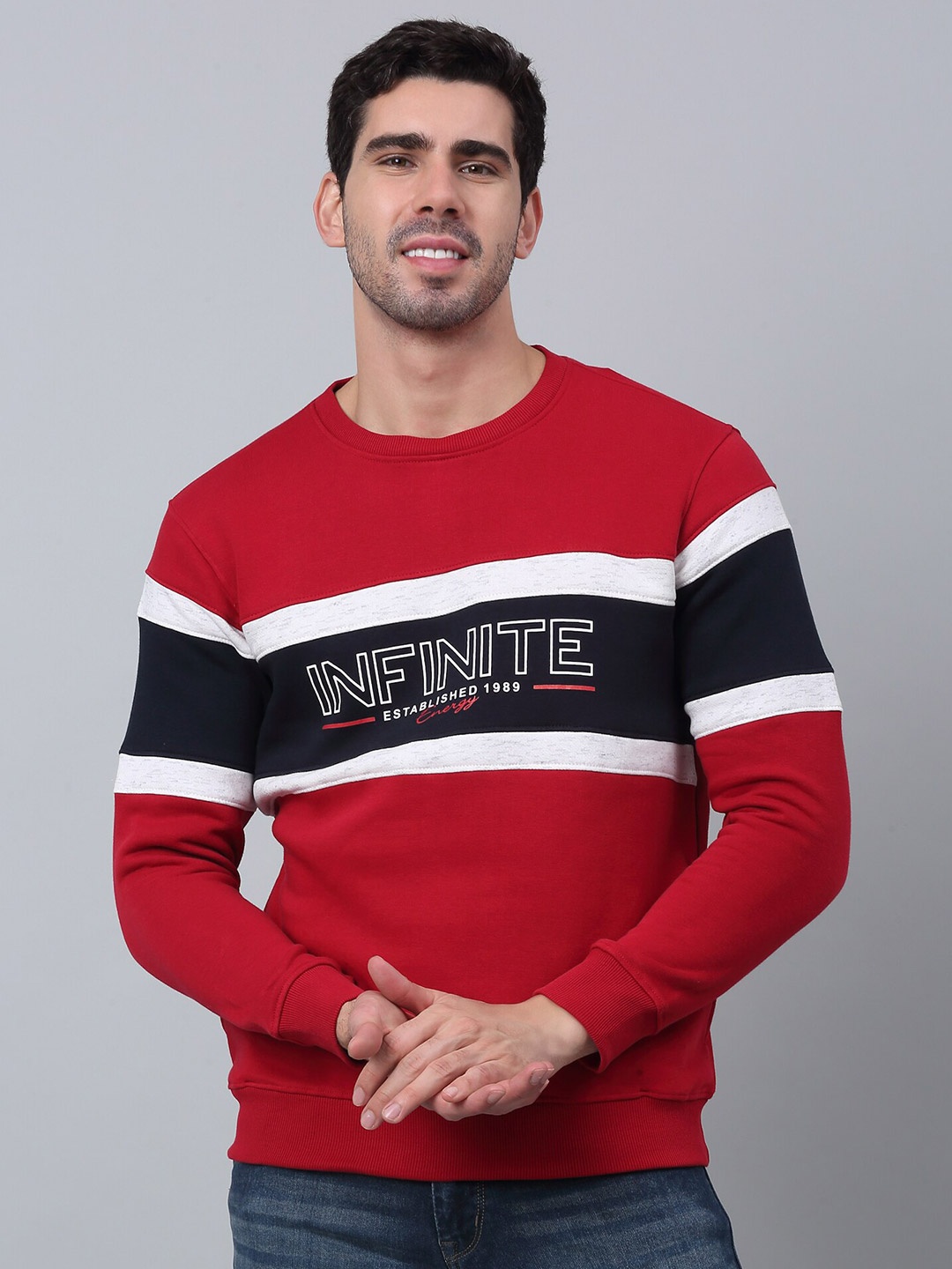

Cantabil Typography Printed Fleece Pullover, Red