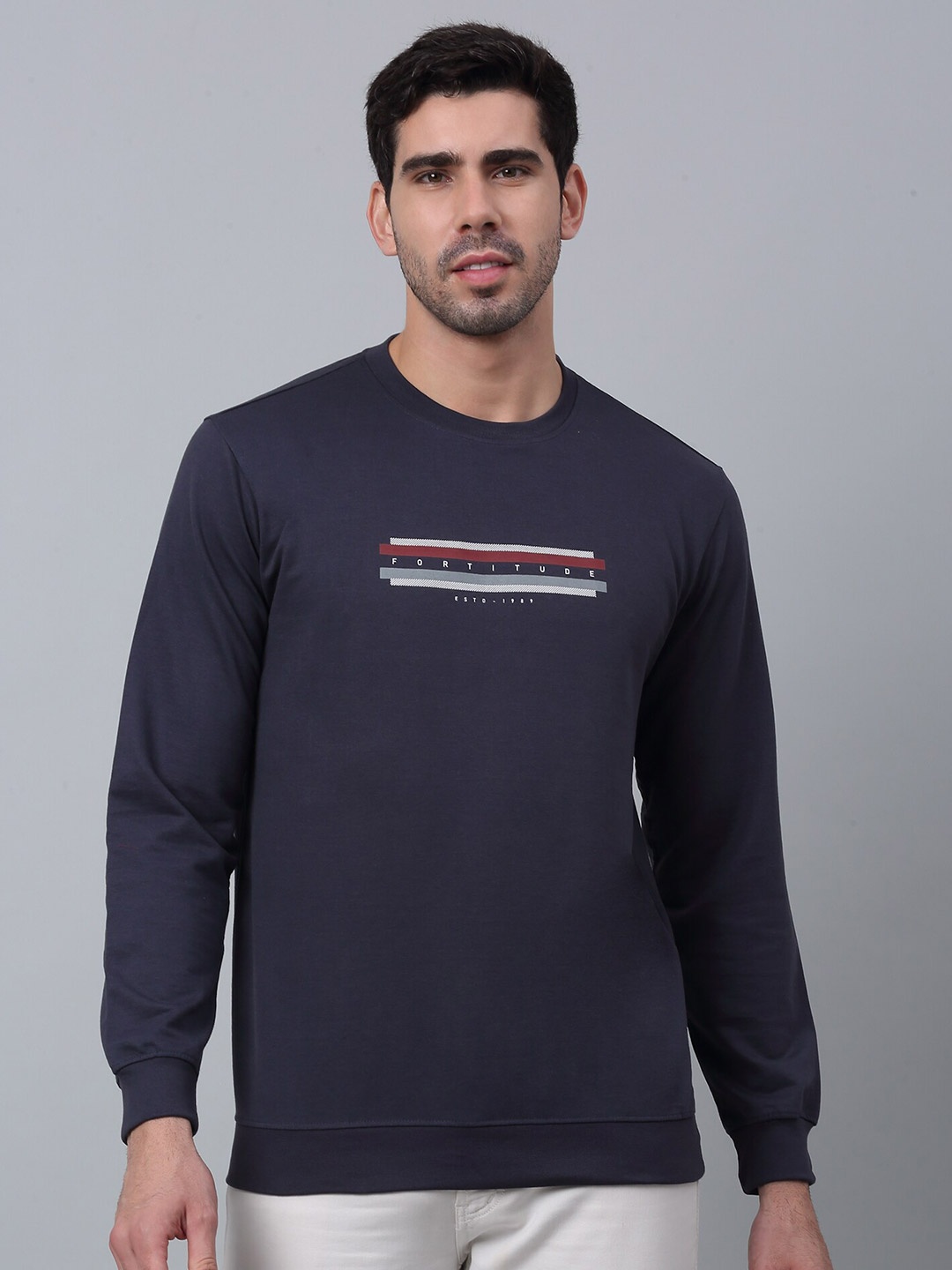 

Cantabil Typography Printed Cotton Pullover, Grey