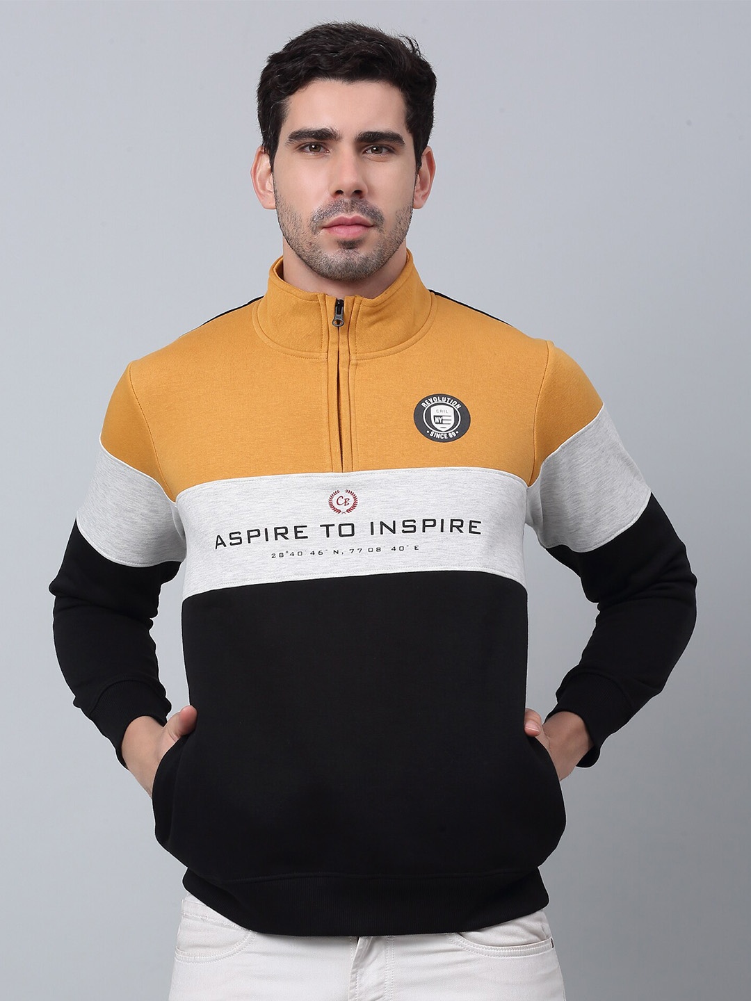 

Cantabil Colourblocked Long Sleeves Fleece Sweatshirt, Black