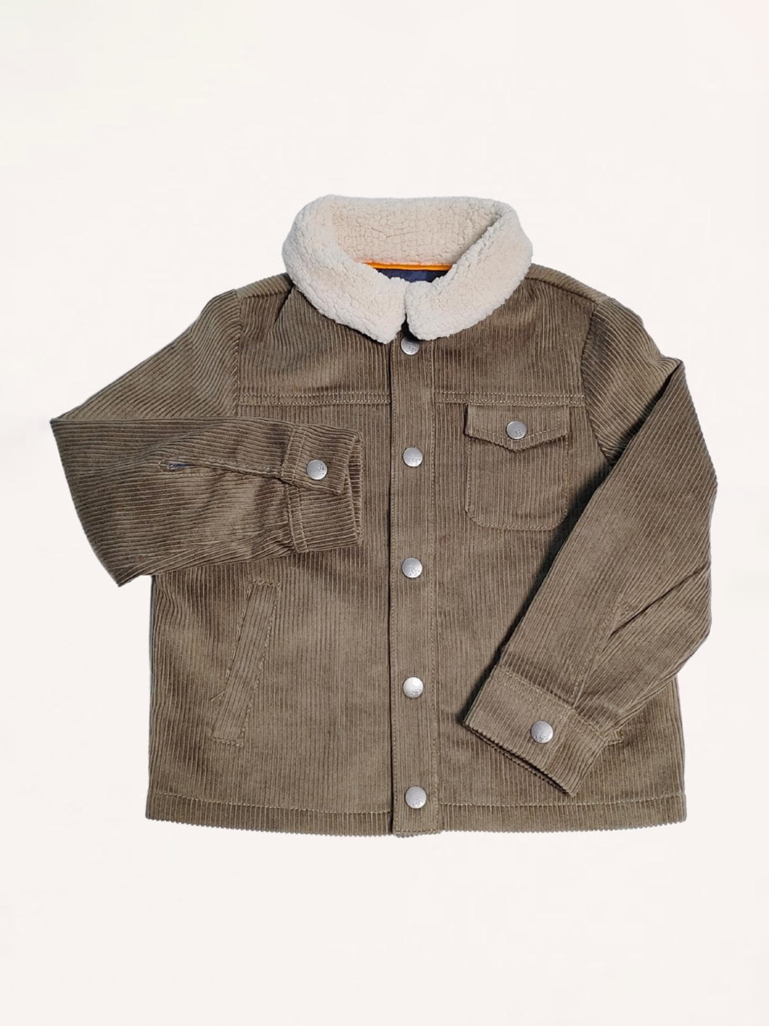 

One Friday Boys Faux Fur Spread Collar Pure Cotton Tailored Jacket, Olive