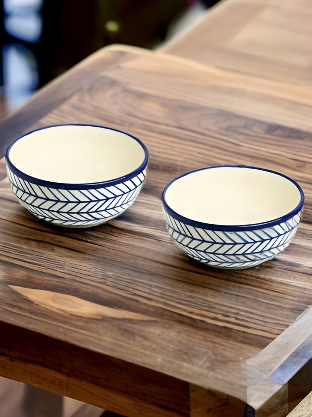 

caffeine White & Blue 2 Pieces Printed Ceramic Bowls 200ml