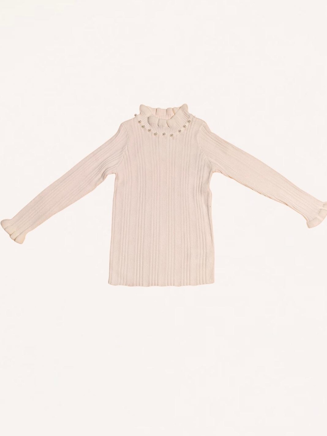 

One Friday Girls Striped High Neck Sweatshirt, White