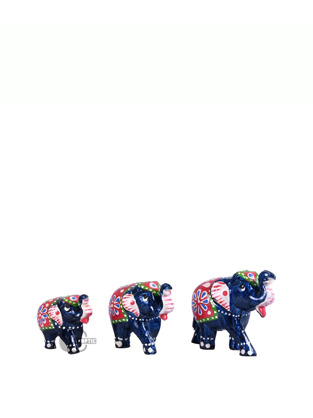 

COOPTIC Blue& Red 3Pcs Wooden Elephant Design Showpiece