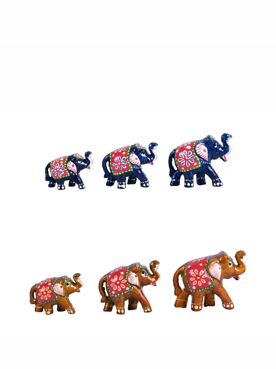 

COOPTIC Red& Green 6Pcs Wooden Elephant Design Idol Showpiece