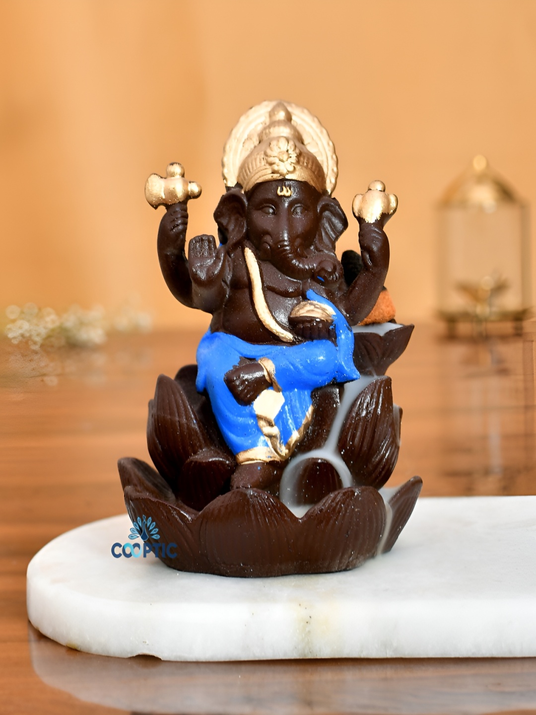 

COOPTIC Blue& Brown Wooden Ganesh Idol Showpiece
