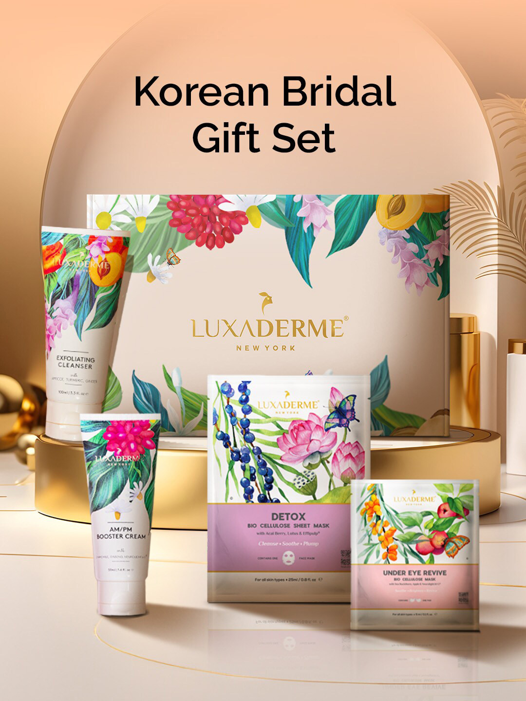 

LuxaDerme 4-Pcs Detox Mask-Under Eye Mask-Cleanser & Booster Cream Gift Set, Transparent