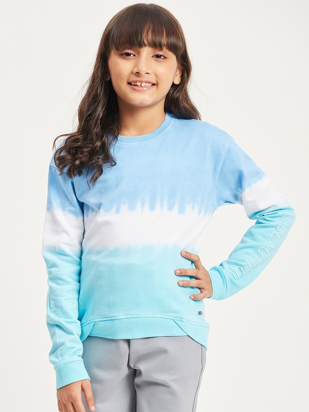 

Purple United Kids Girls Colourblocked Cotton Terry Pullover Sweatshirt, Turquoise blue