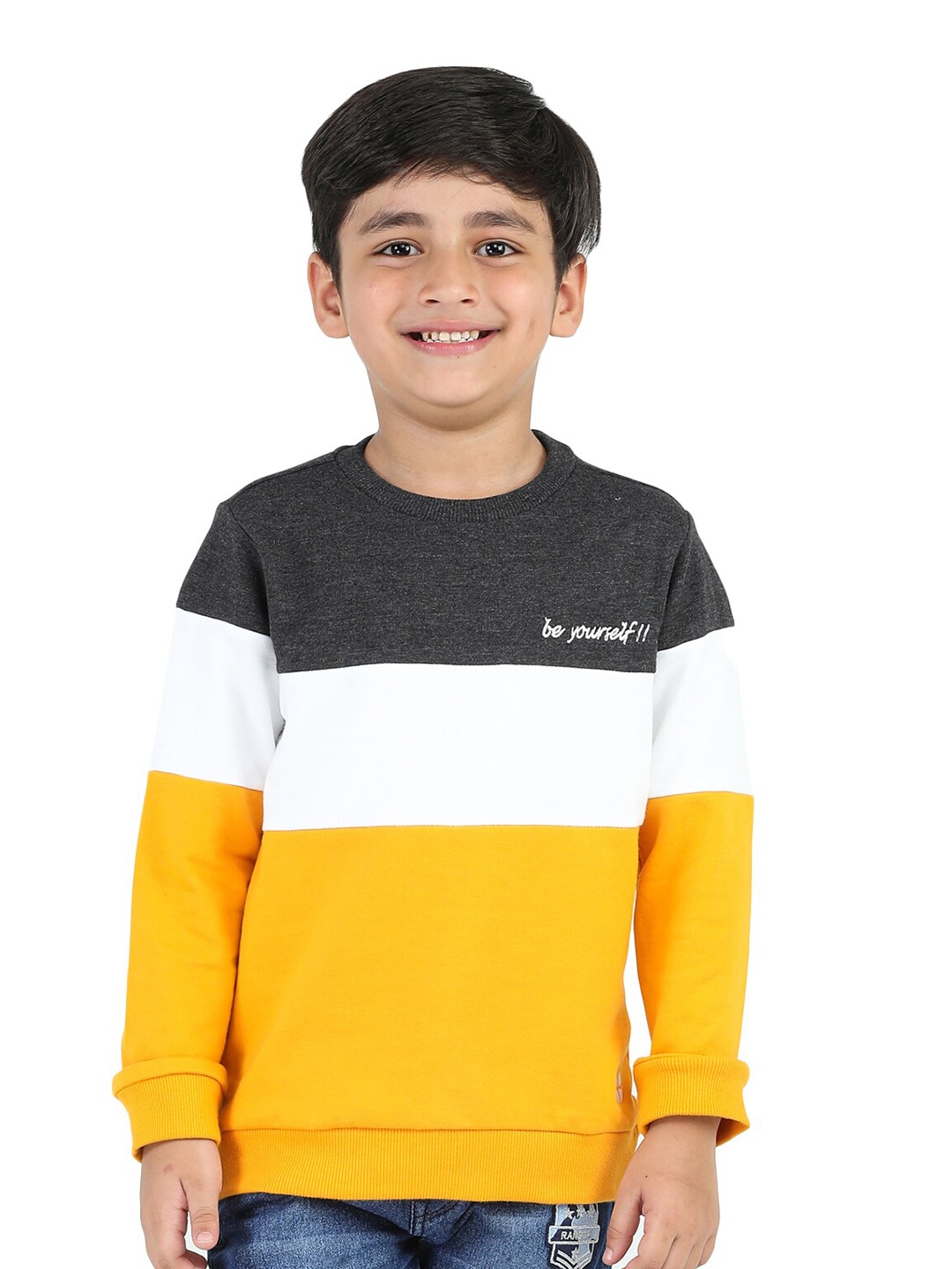 

Purple United Kids Boys Colourblocked Cotton Terry Pullover Sweatshirt, Charcoal