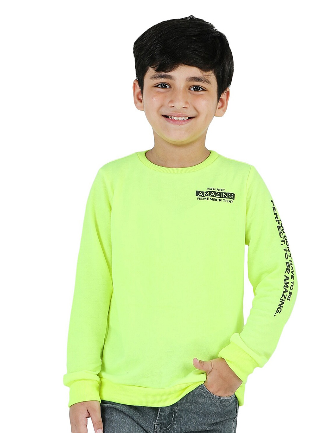 

Purple United Kids Boys Typography Printed Cotton Terry Pullover Sweatshirt, Green