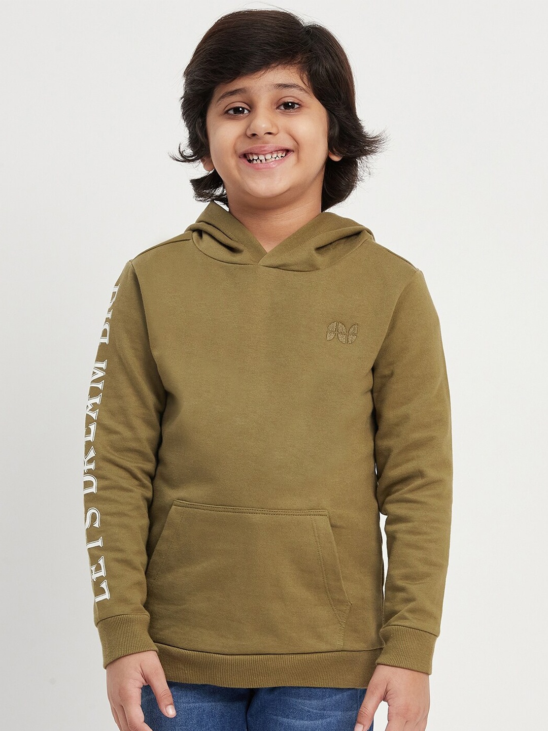 

Purple United Kids Boys Typography Printed Fleece Hood Pullover Sweatshirt, Olive