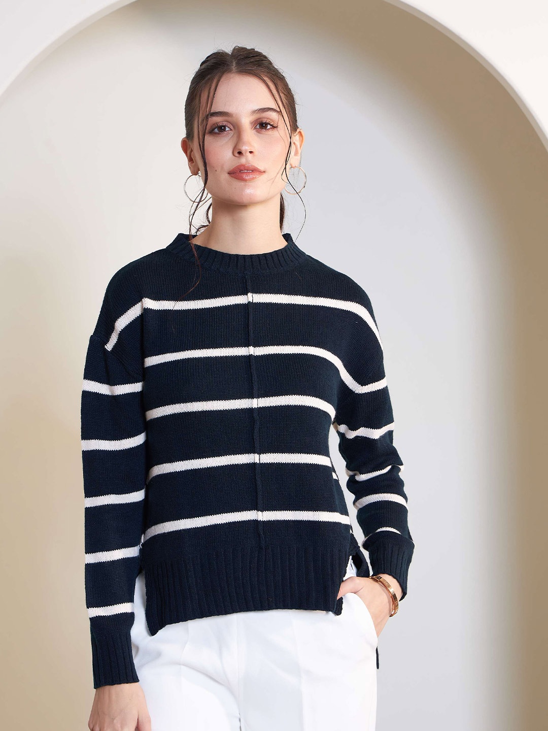 

SALT ATTIRE Striped Long Sleeves Pullover, Navy blue