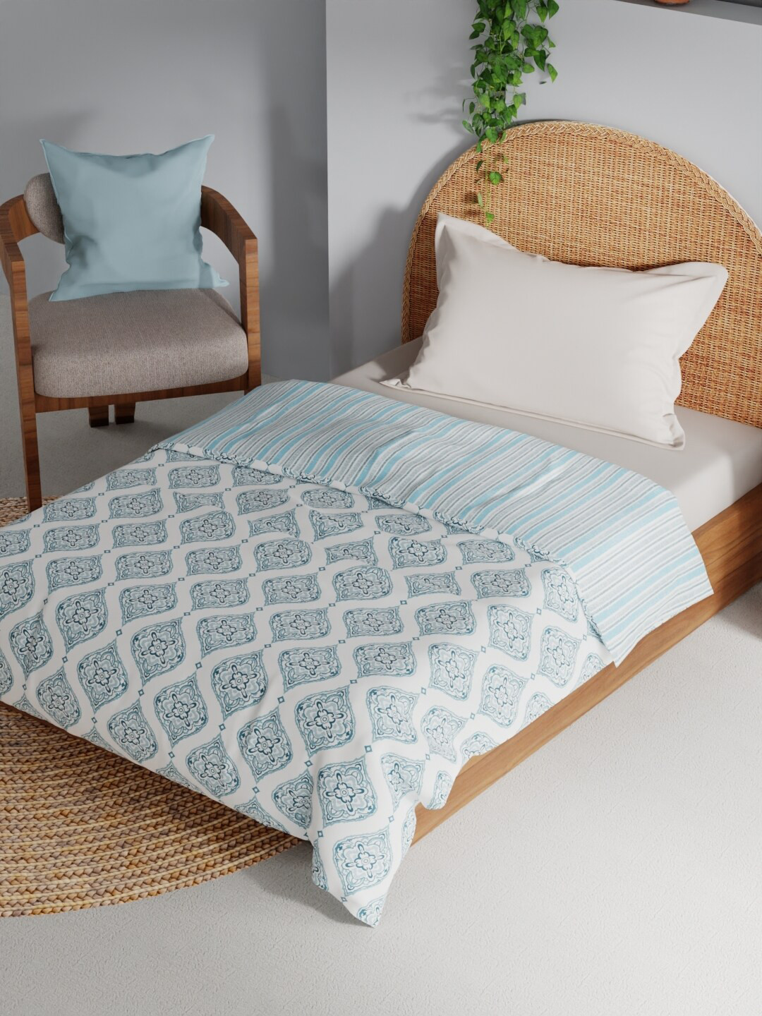

BIANCA mezzo Teal & White AC Room 150 GSM Single Bed Dohar