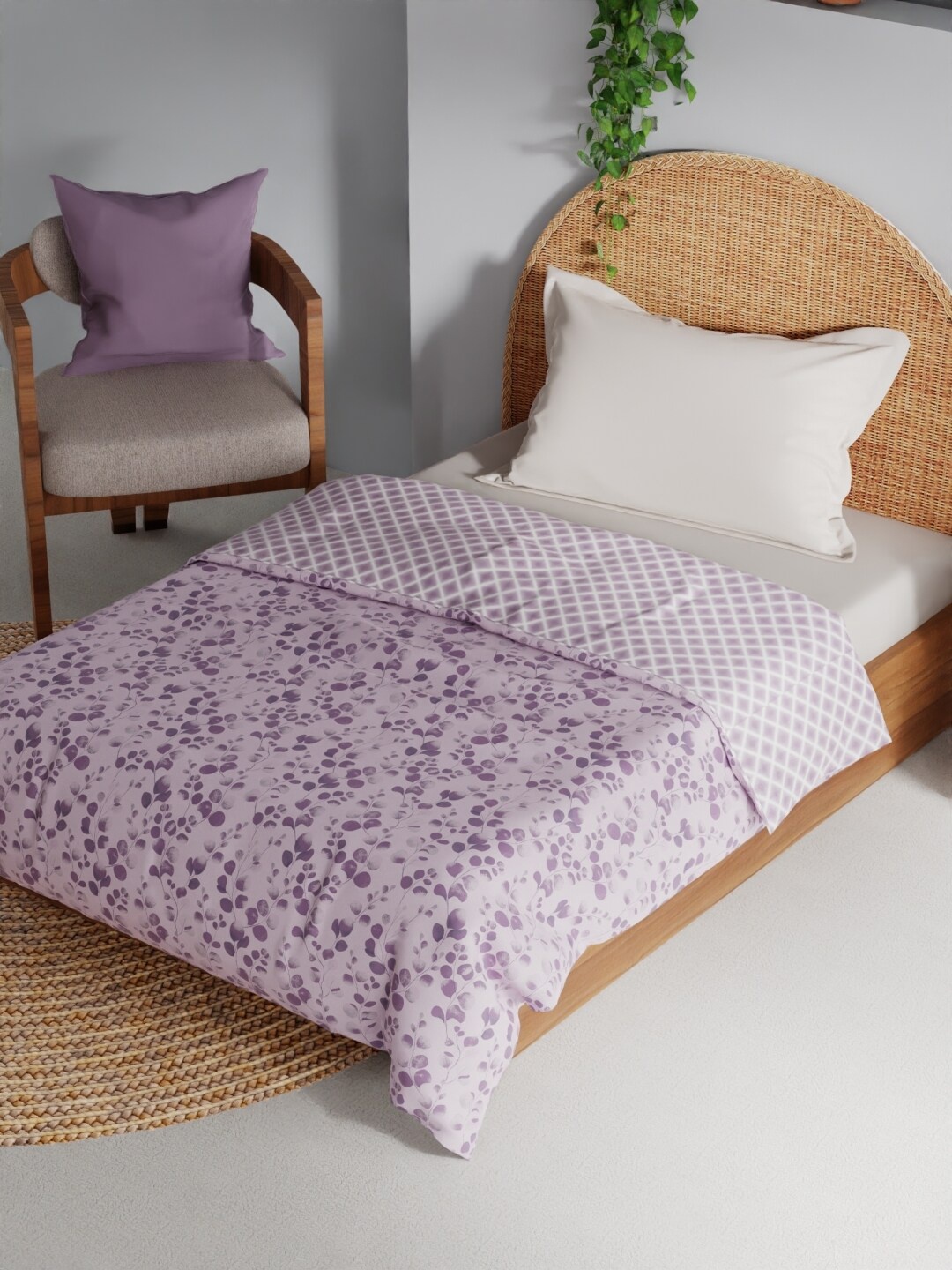 

BIANCA mezzo Violet and White Floral AC Room Floral 150 GSM Single Bed Dohar