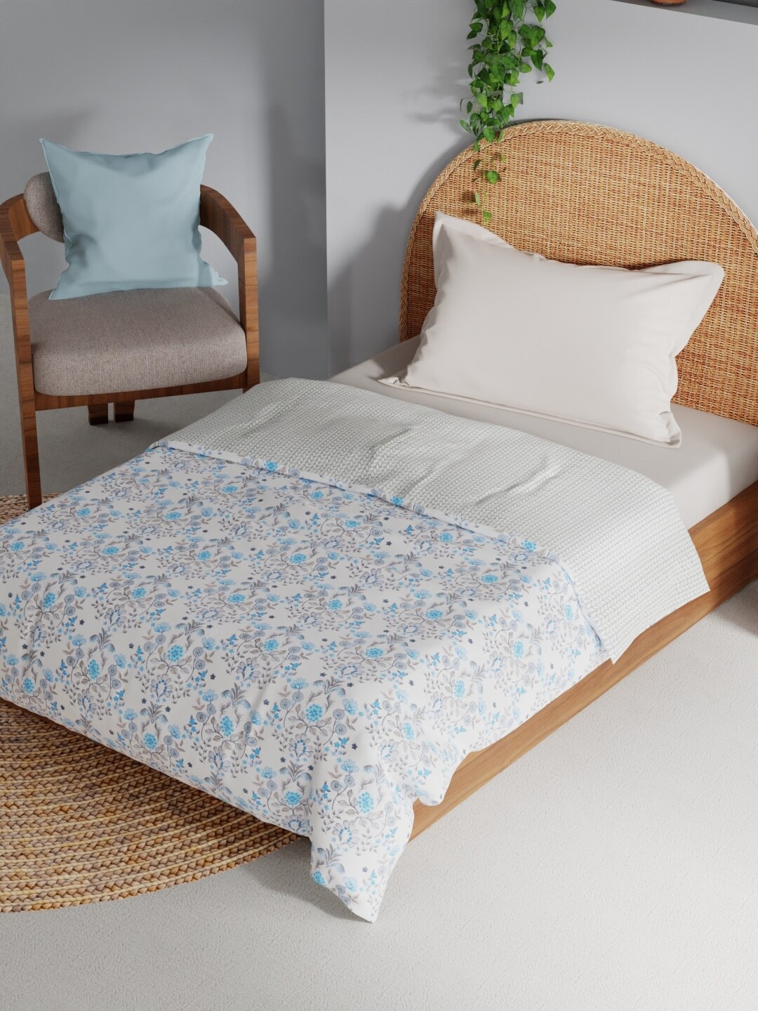 

BIANCA Blue & White Floral AC Room 150 GSM Single Bed Dohar
