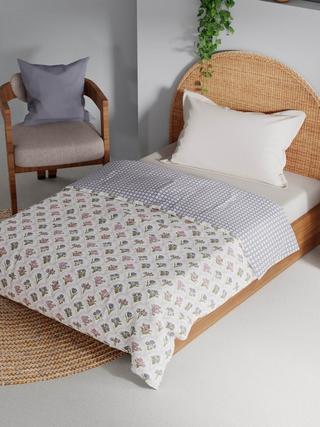 

BIANCA mezzo Purple & White Floral AC Room 150 GSM Single Bed Dohar