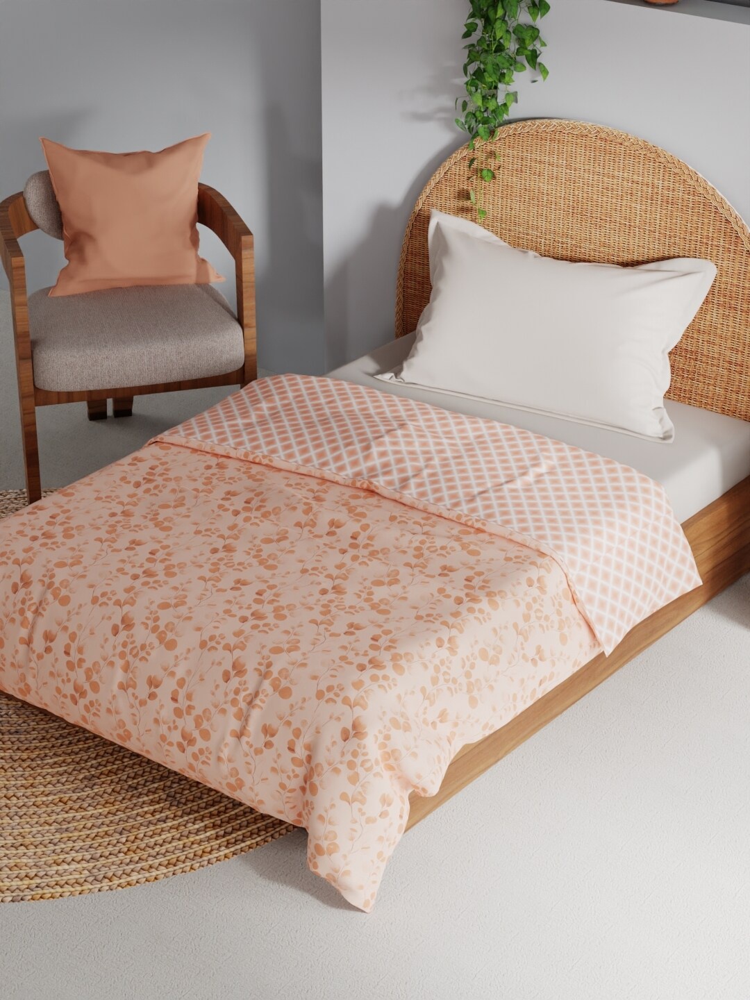 

BIANCA mezzo Orange and White Floral AC Room 150 GSM Single Bed Dohar