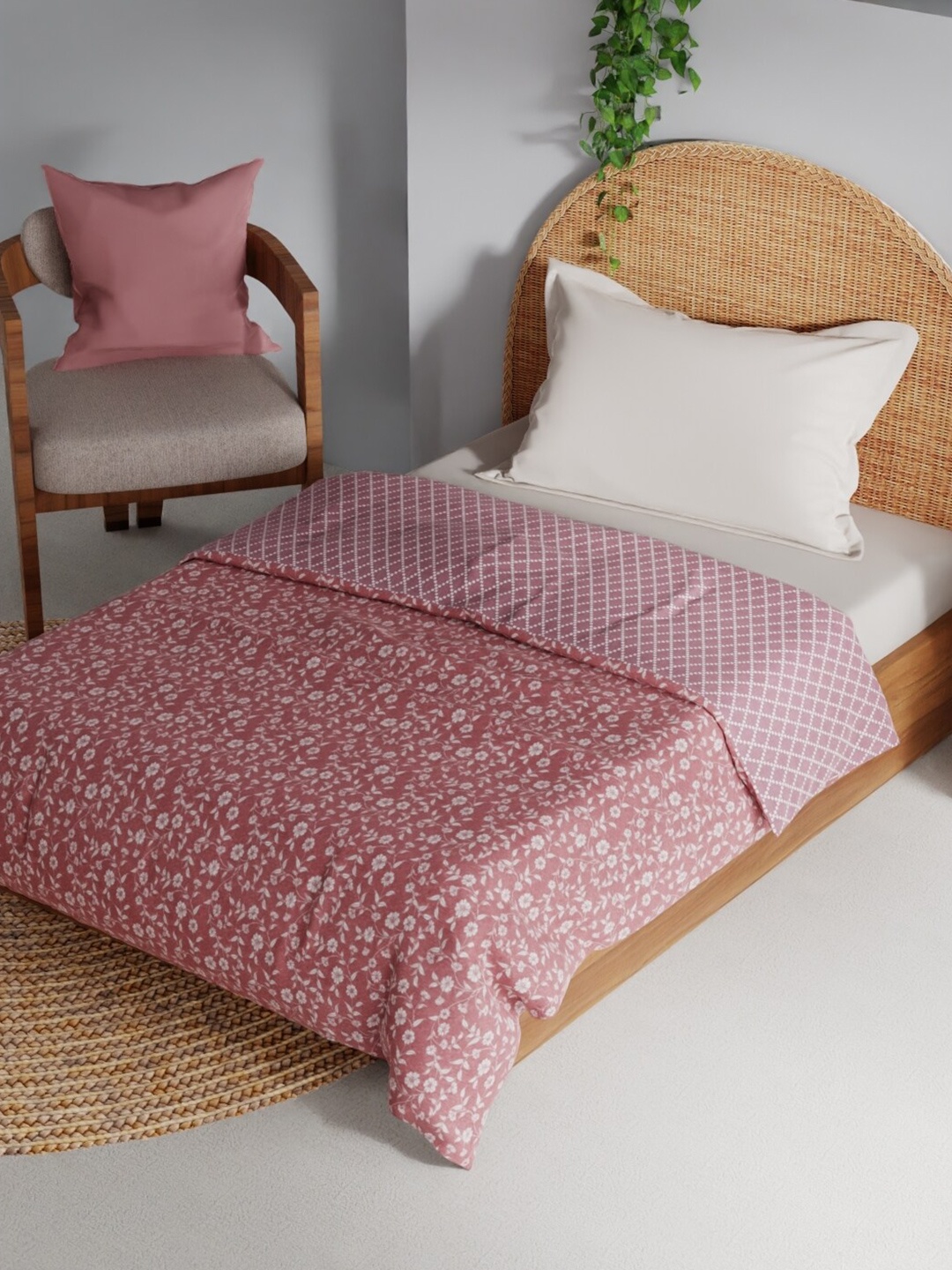 

BIANCA mezzo Orange and White Floral AC Room 150 GSM Single Bed Dohar