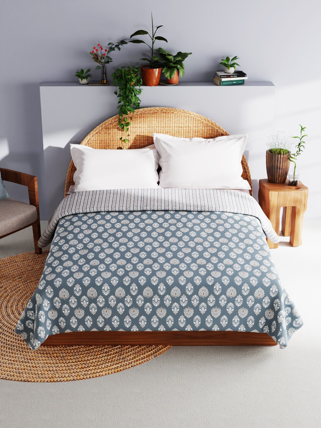 

BIANCA MEZZO Grey & White Ethnic Motifs Cotton AC Room 150 GSM Double Bed Dohar