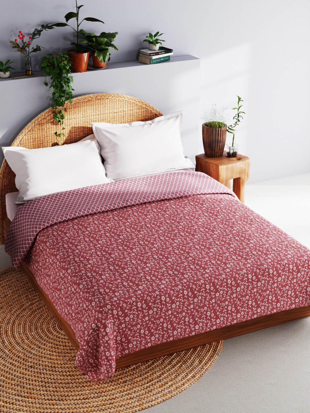 

BIANCA MEZZO Mauve & White Cotton AC Room 150 GSM Double Bed Dohar