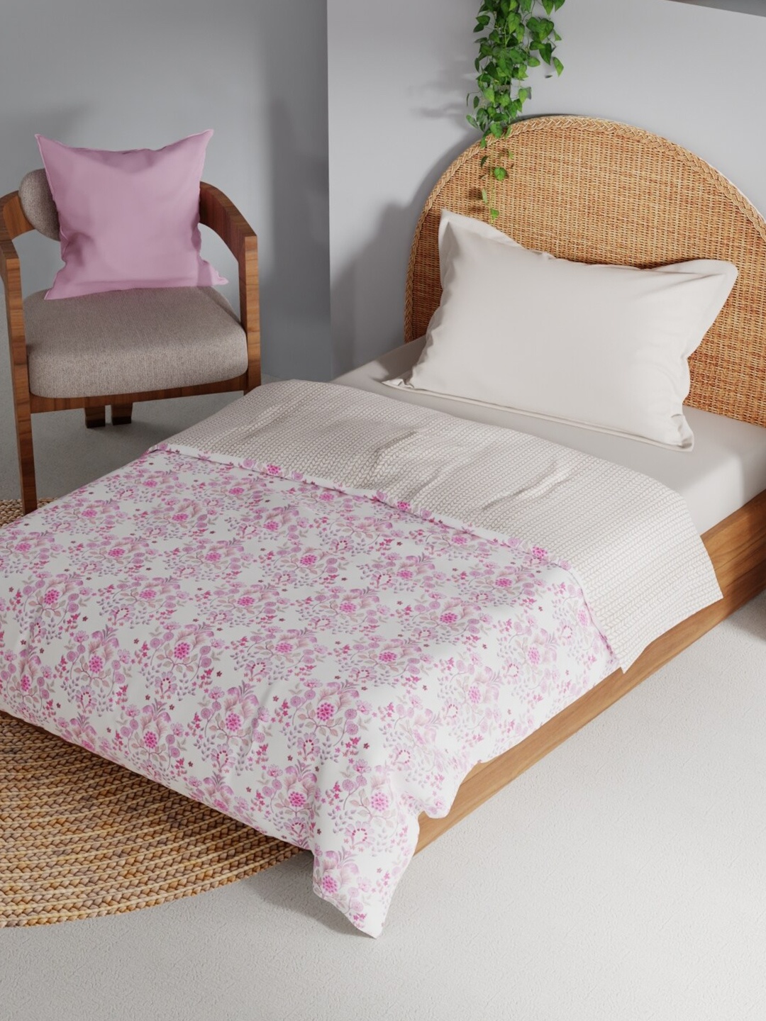 

BIANCA MEZZO Pink & White Floral Cotton AC Room 150 GSM Single Bed Dohar