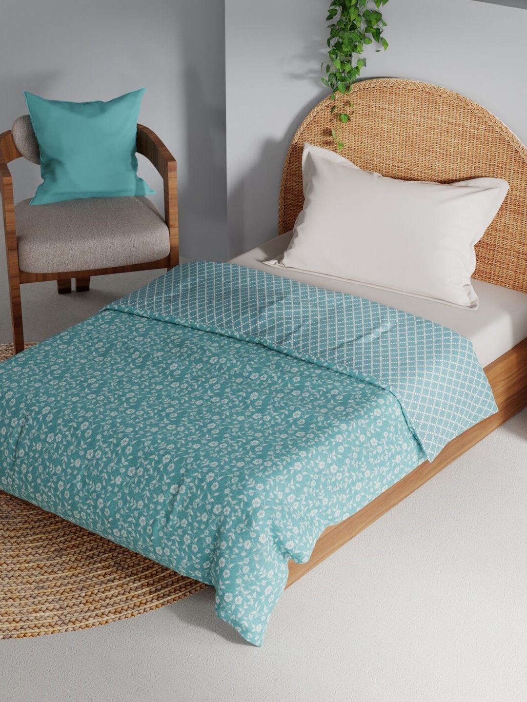 

BIANCA MEZZO Blue & White Floral Cotton AC Room 150 GSM Single Bed Dohar